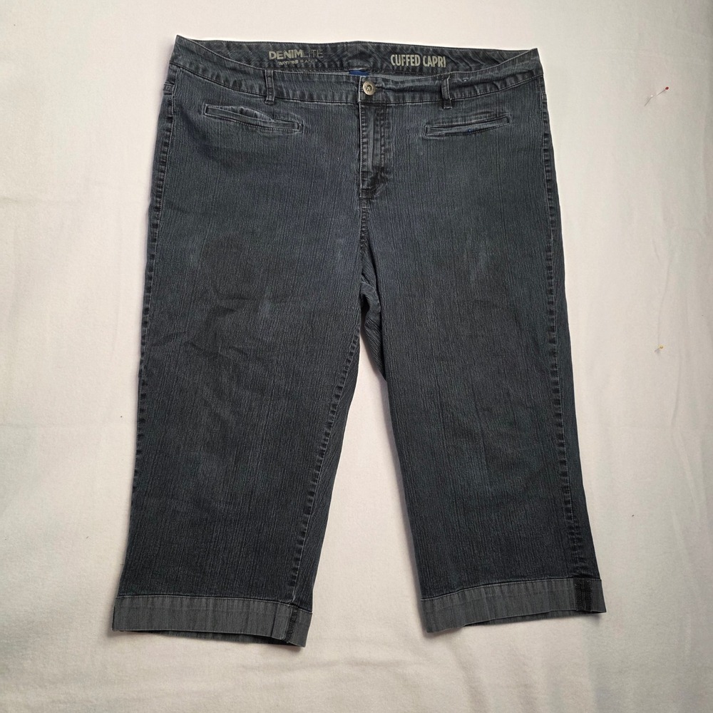 Avenue Denimlite Cuffed Capri Jeans‎ Plus Size 22 Dark Wash Gray Stretch Denim